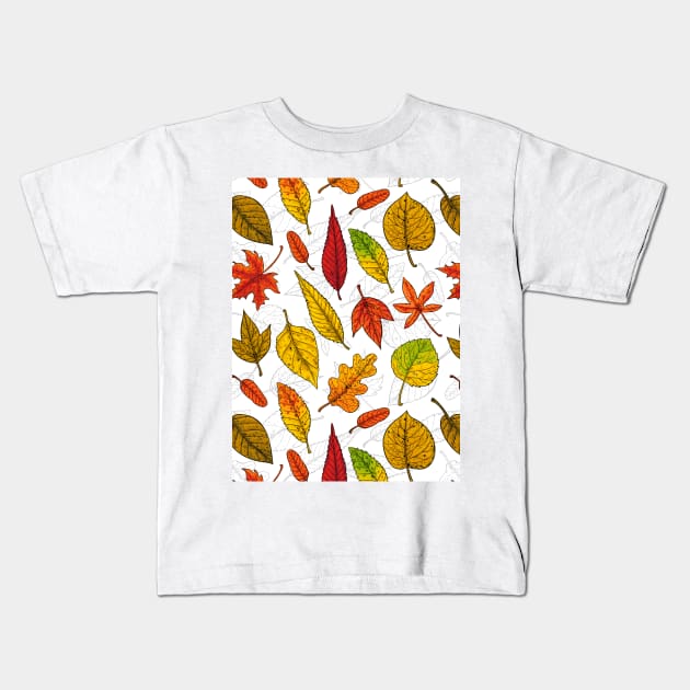 Autumn leaves on white Kids T-Shirt by katerinamk